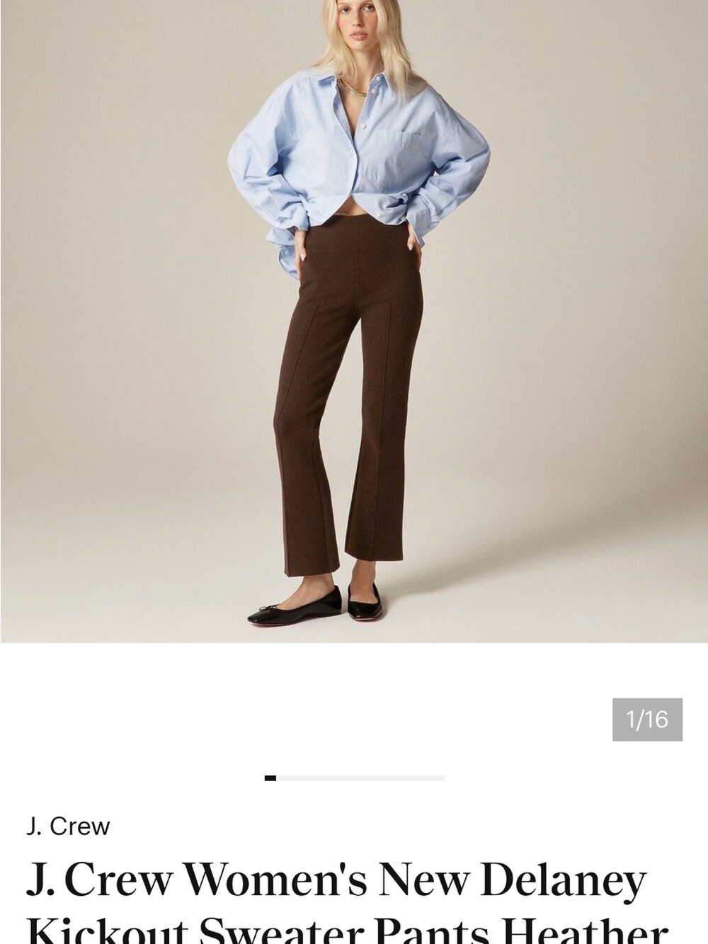 J. Crew Brown Kickout Pants with Light Blue Shirt